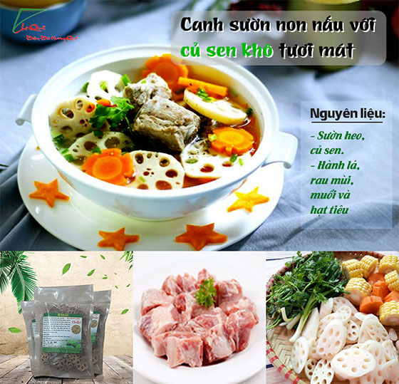 Canh sườn non nấu củ sen khô thơm mát